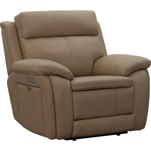 Huntley Zero Gravity Triple Power Recliner with Cupholders in Misty Sand Brown Top-Grain Leather